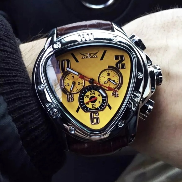 Jaragar Mens BIG 45mm Luxury Triangle Watch Genuine Leather Band. Great Gift! - Picture 6 of 13